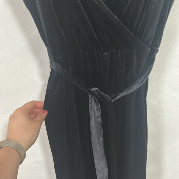 H&M Velour Velvet Jumpsuit in Black, cross wrap top wide leg skinny straps small - Picture 6 of 9